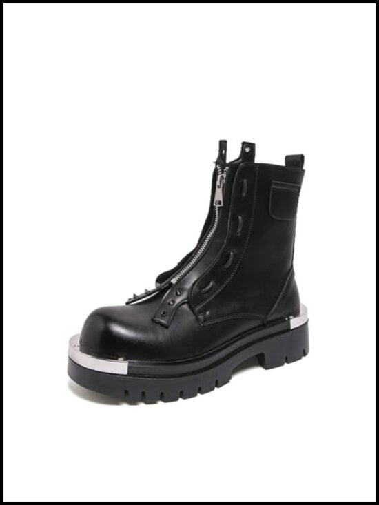 Men\'s Leather Platform Chunky Boots Side Zipper High Top Gothic main image 5